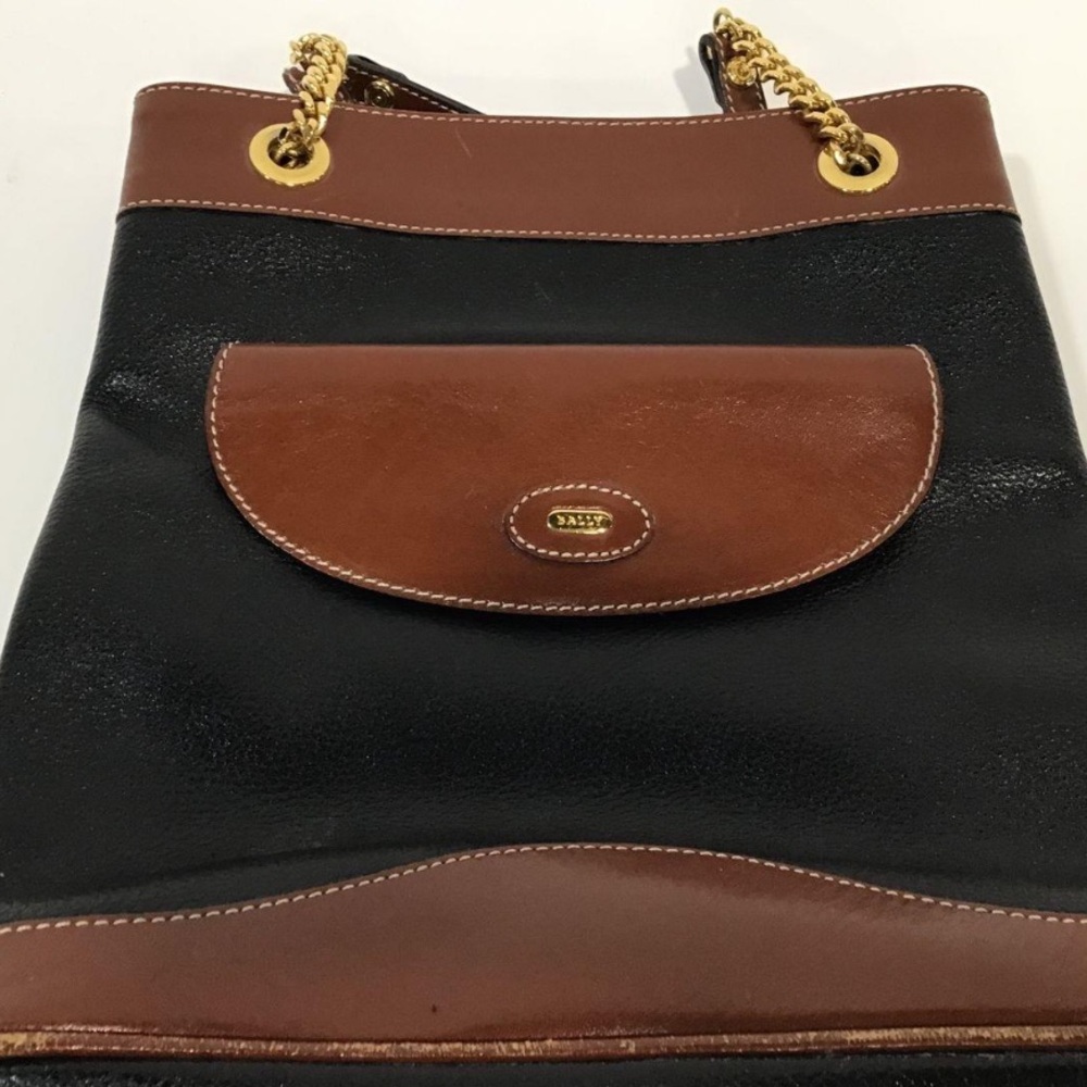 Women’s Vintage Bally Black/Brown Pebbled Leather Shoulder Bag